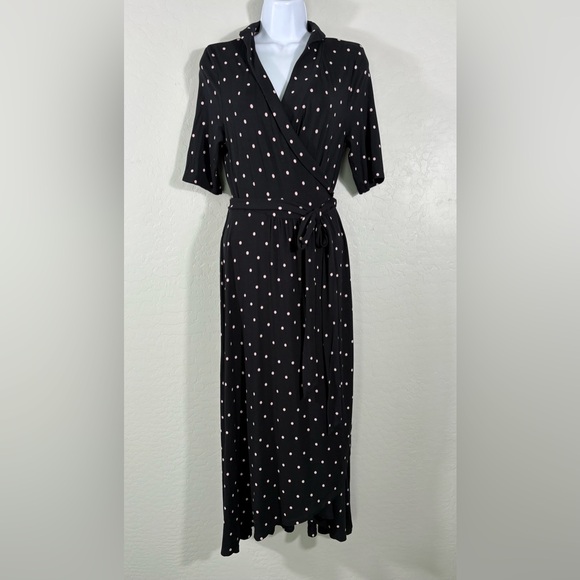 BODEN Lavinia Jersey Wrap Dress in Black Pink Polka Dot, Size 8R - Picture 2 of 9